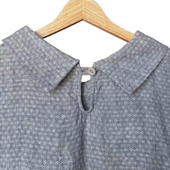 Flax Linen Oversized Boxy Fit Jacquard Peter Pan Collar Starlet Top Size S - Picture 4 of 6